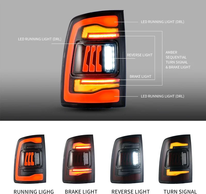 VLAND LED Tail Lights For 2009-2018 Dodge RAM 1500 2500 3500 LED Taillights Amber Sequential Turn Signal - Image 8