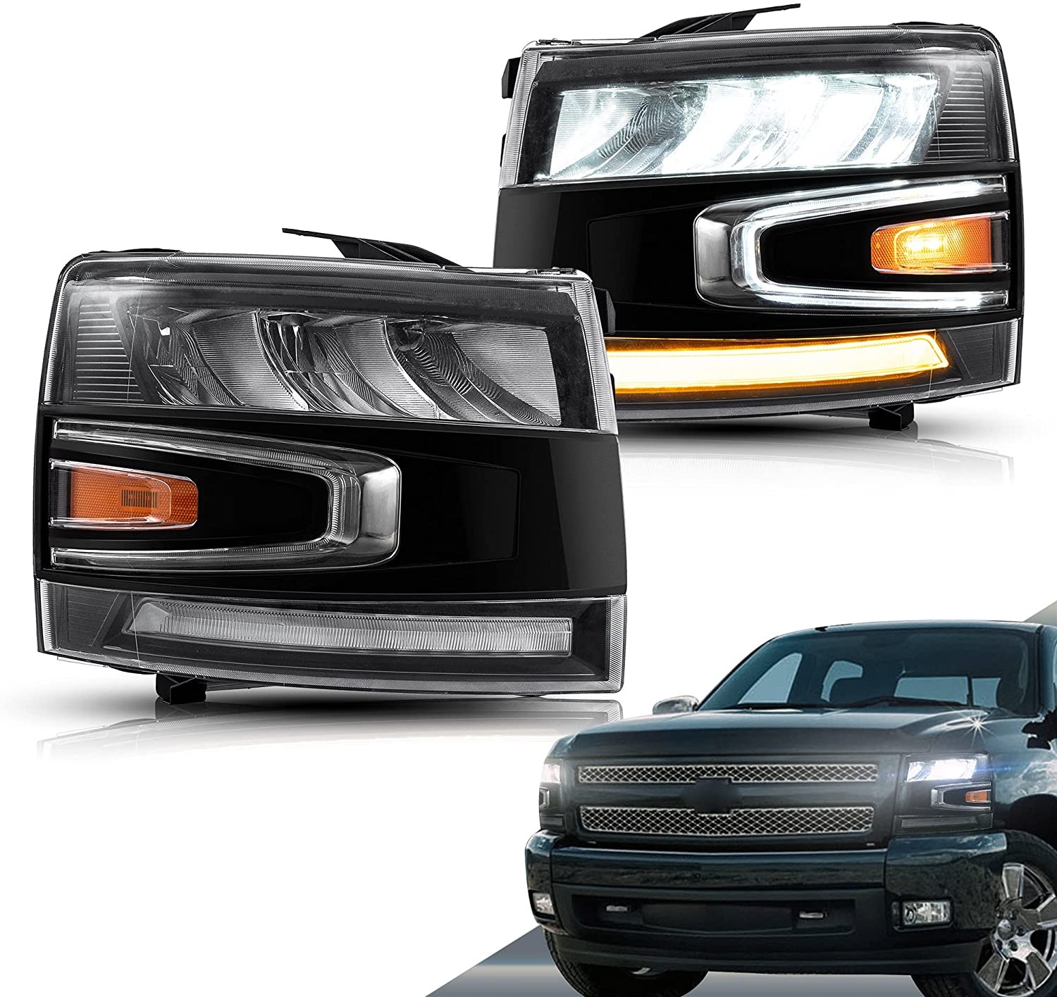 VLAND Full LED Headlights For Chevrolet Silverado 1500 2500HD 3500HD 2007-2013 (Not fit for 2007 Silverado Classic)