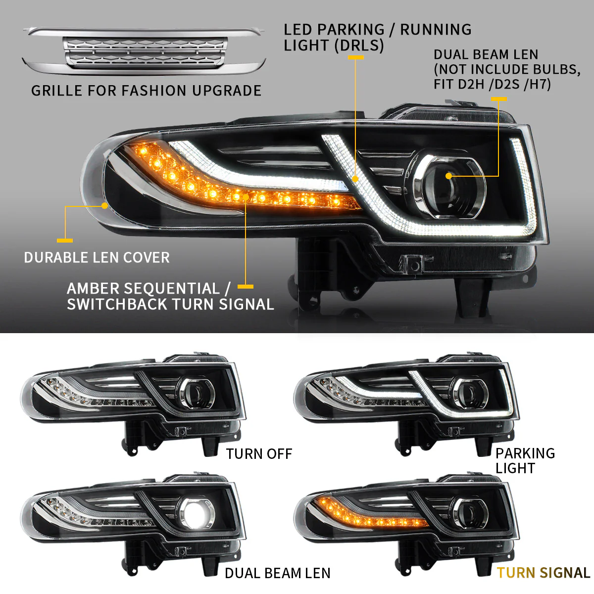 VLAND LED Headlights With Grille Assembly+2Pcs D2S LED Bulbs Fit for 2007-2015 Toyota FJ Cruiser 1st Gen - Image 4