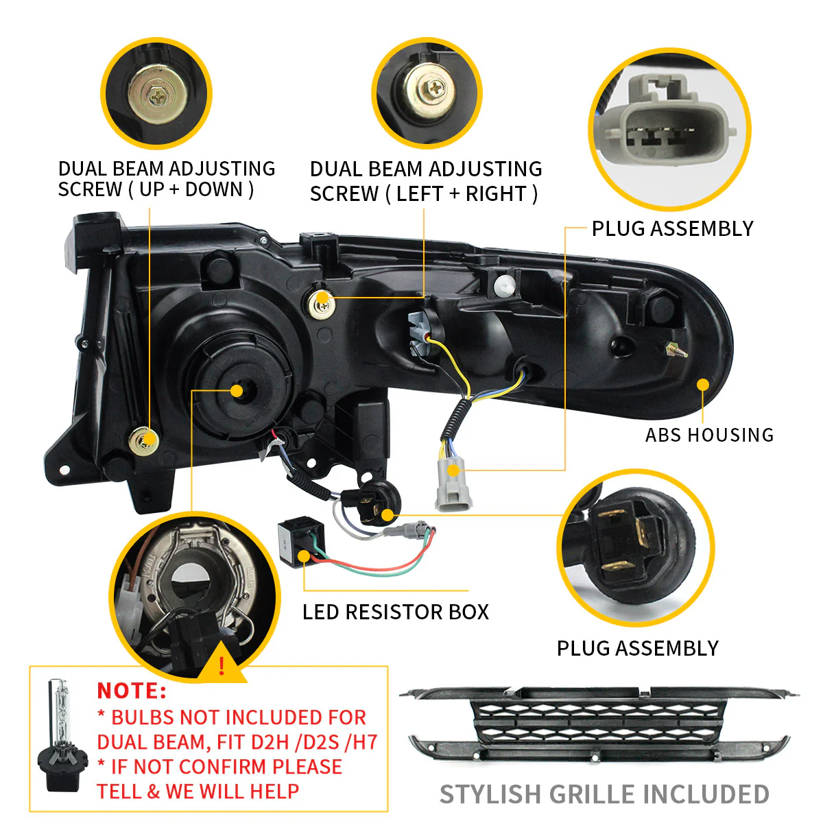 VLAND LED Headlights With Grille Assembly+2Pcs D2S LED Bulbs Fit for 2007-2015 Toyota FJ Cruiser 1st Gen - Image 5