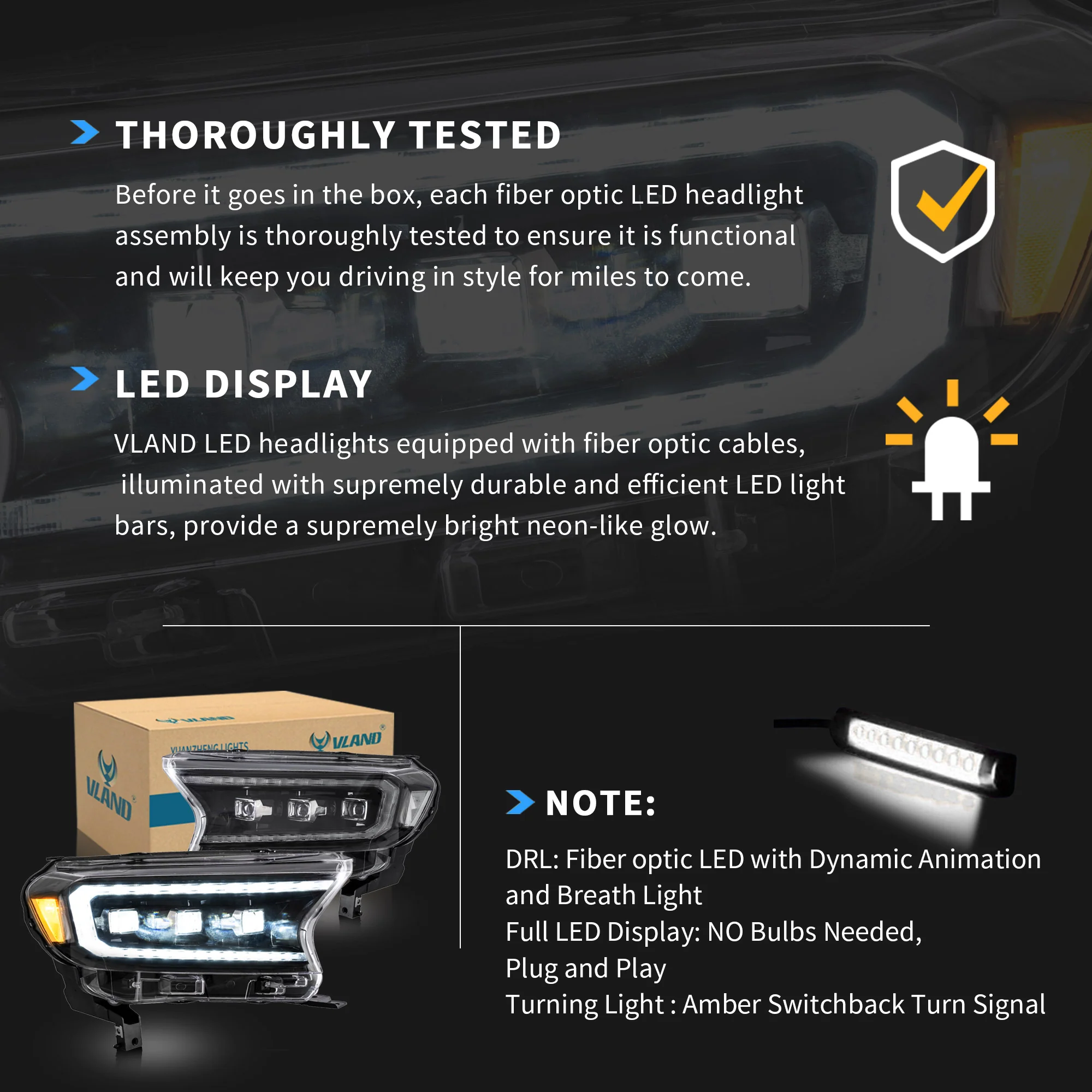VLAND LED Projector Headlights For 2019-2023 Ford Ranger Start UP Animation DRL(For US Version) - Image 12
