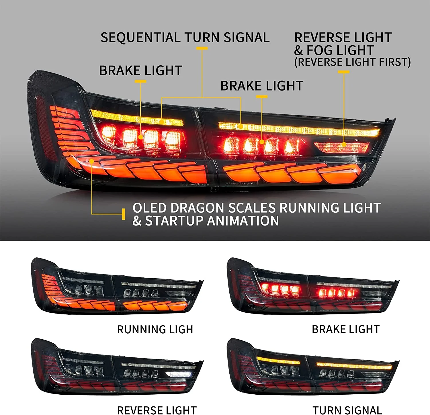 VLAND OLED Tail Lights For 2019 -2021 BMW 3 Series G20 G80 M3 GTS With Dragon Scales Start-up Animation(Fit For European models) - Image 5