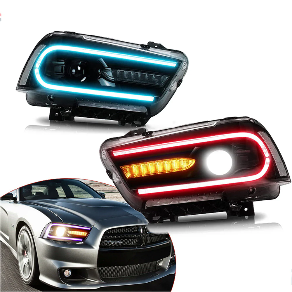 VLAND LED Headlights RGB Color For Dodge Charger 2011-2014