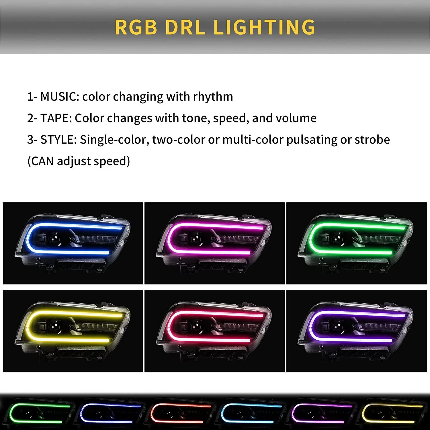 VLAND LED Headlights RGB Color For Dodge Charger 2011-2014 - Image 5