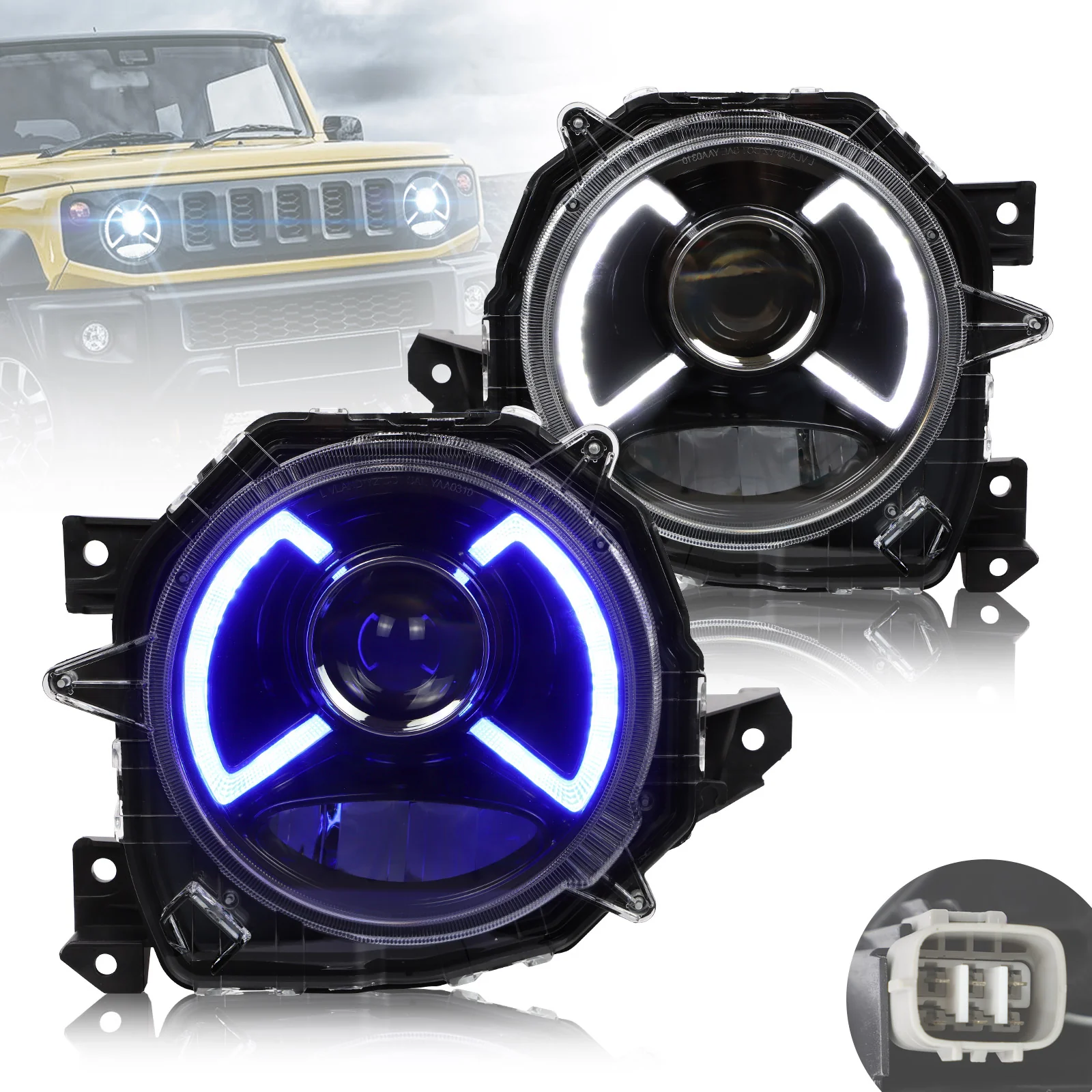 VLAND LED/Projector Headlights For Suzuki Jimny 2018-2023 with Blue LED Welcome DRL Light - Image 2
