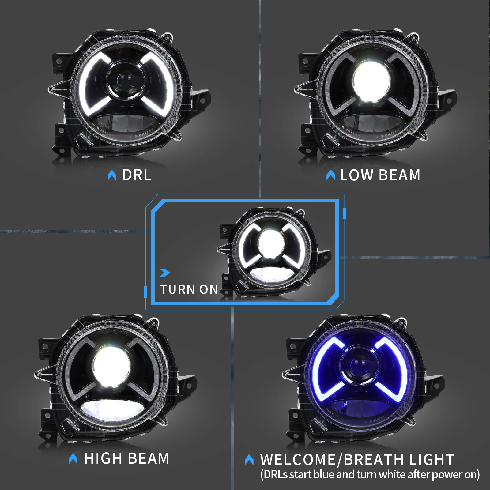 VLAND LED/Projector Headlights For Suzuki Jimny 2018-2023 with Blue LED Welcome DRL Light - Image 4