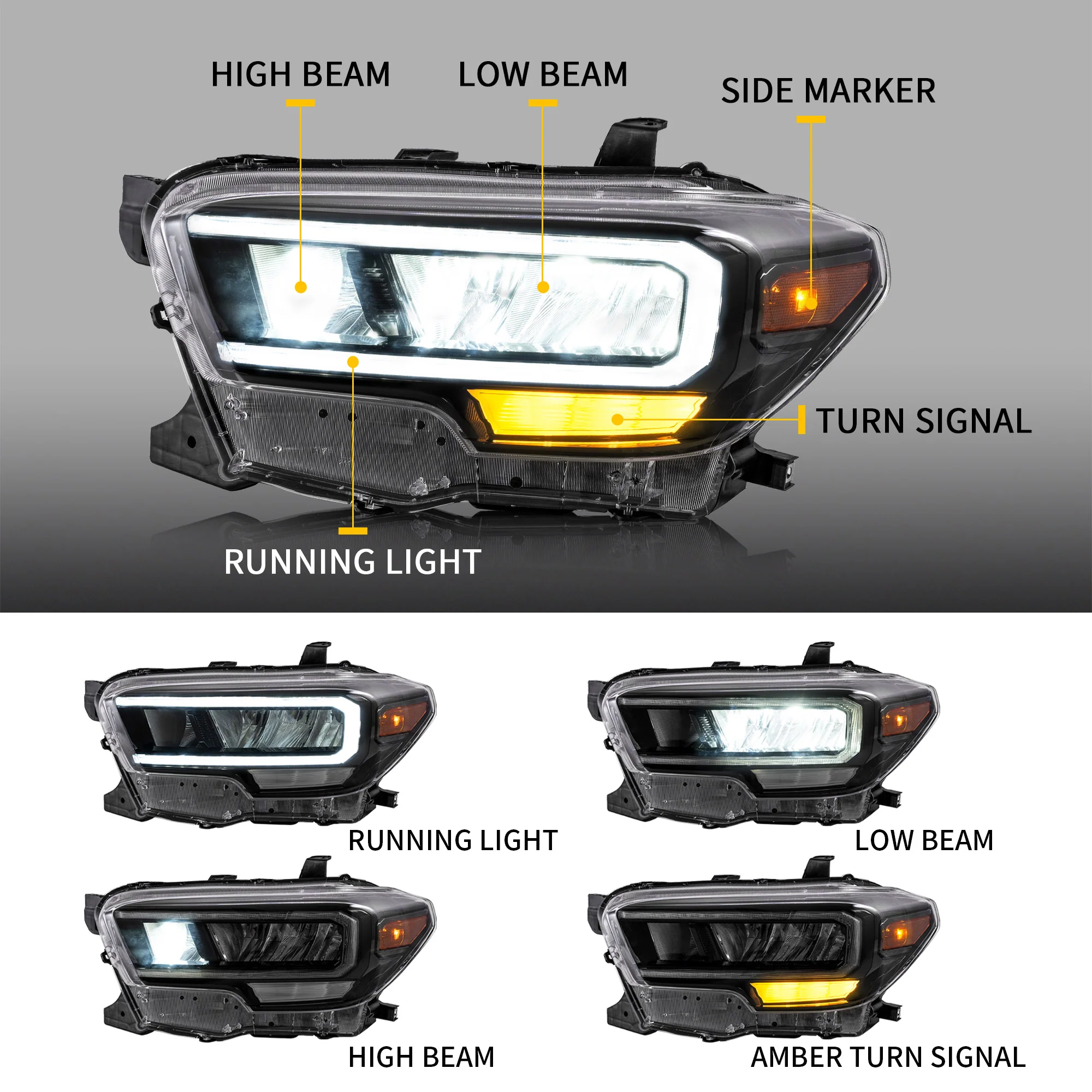 VLAND Matrix Projector and Full LED Headlights for Toyota Tacoma 2015-2023 3rd Gen - Image 4