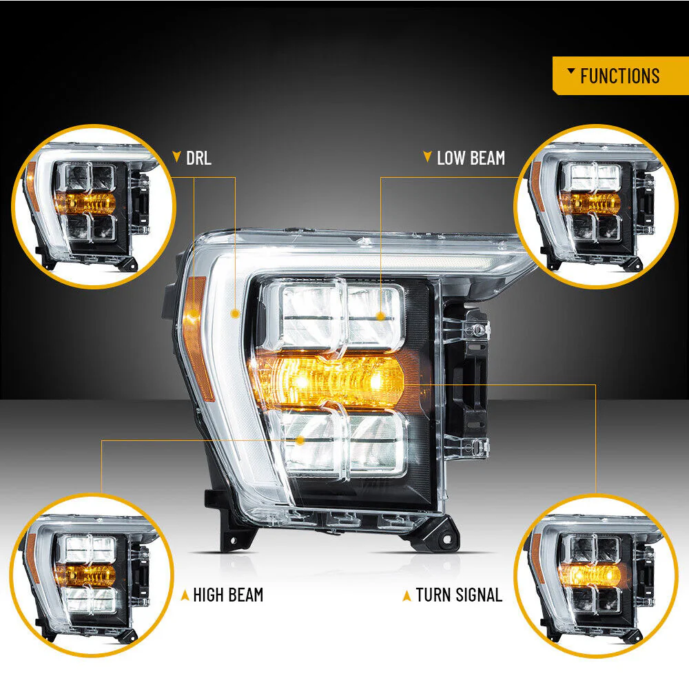 VLAND LED Headlights For Ford F150 2021-2023 Reflector Dual Beam Lens Amber Mark - Image 3