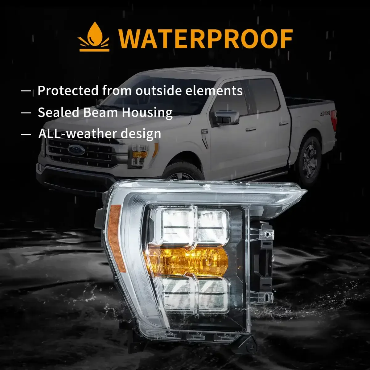 VLAND LED Headlights For Ford F150 2021-2023 Reflector Dual Beam Lens Amber Mark - Image 9