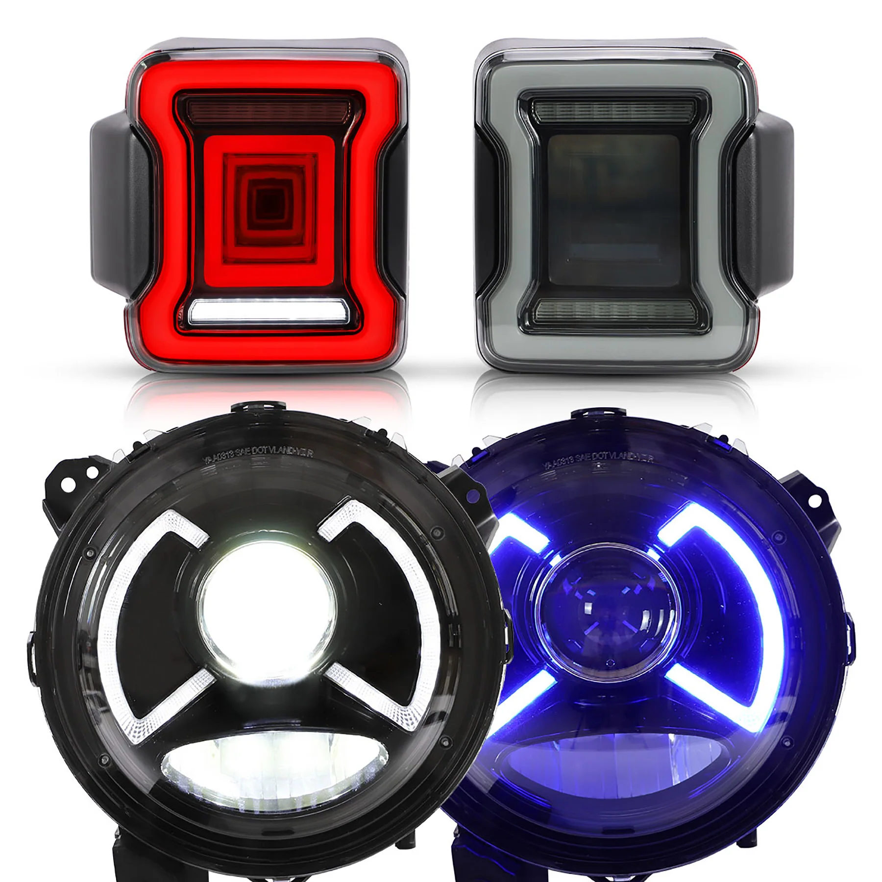 VLAND Full LED 9 inches Headlights and Tail Lights For 2018-2023 Jeep Wrangler JL, JLU