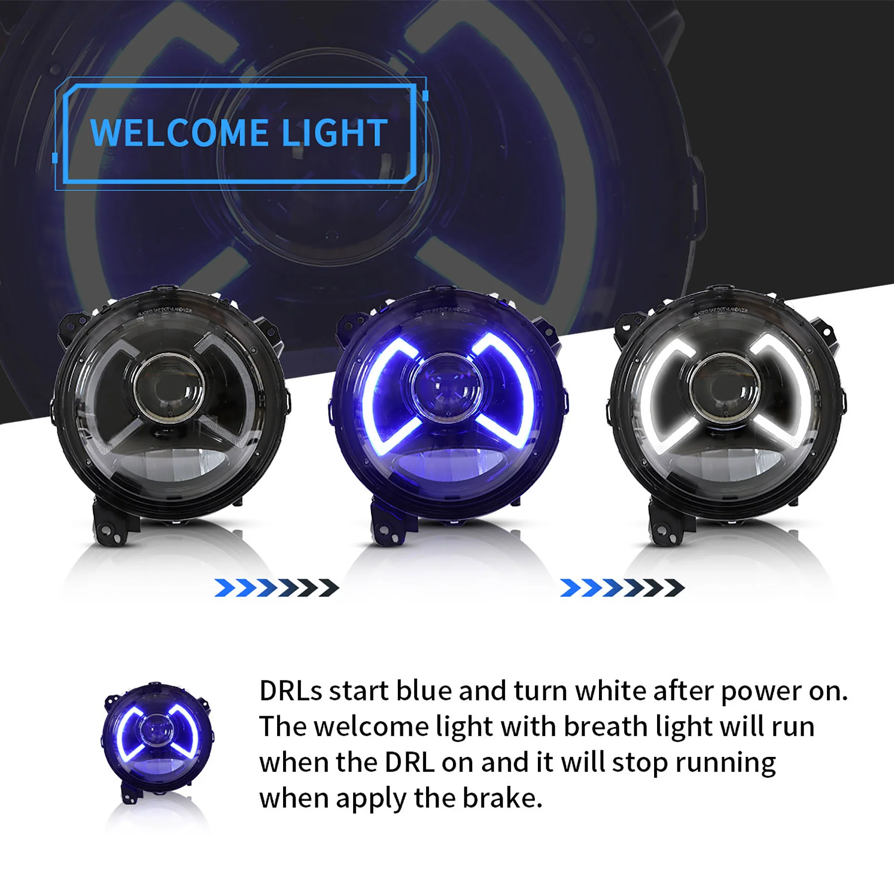 VLAND Full LED 9 inches Headlights and Tail Lights For 2018-2023 Jeep Wrangler JL, JLU - Image 3