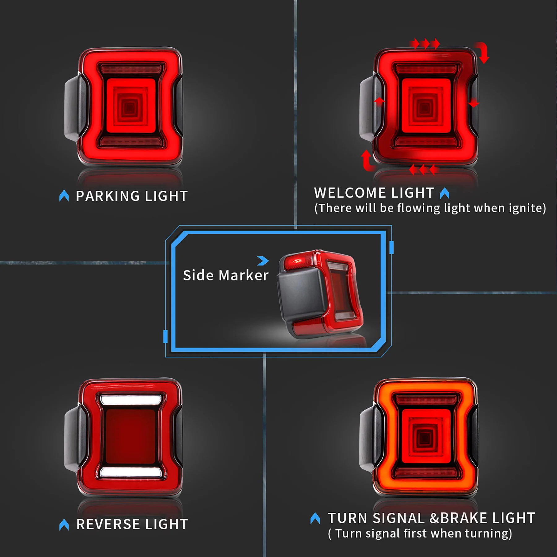 VLAND Full LED 9 inches Headlights and Tail Lights For 2018-2023 Jeep Wrangler JL, JLU - Image 7