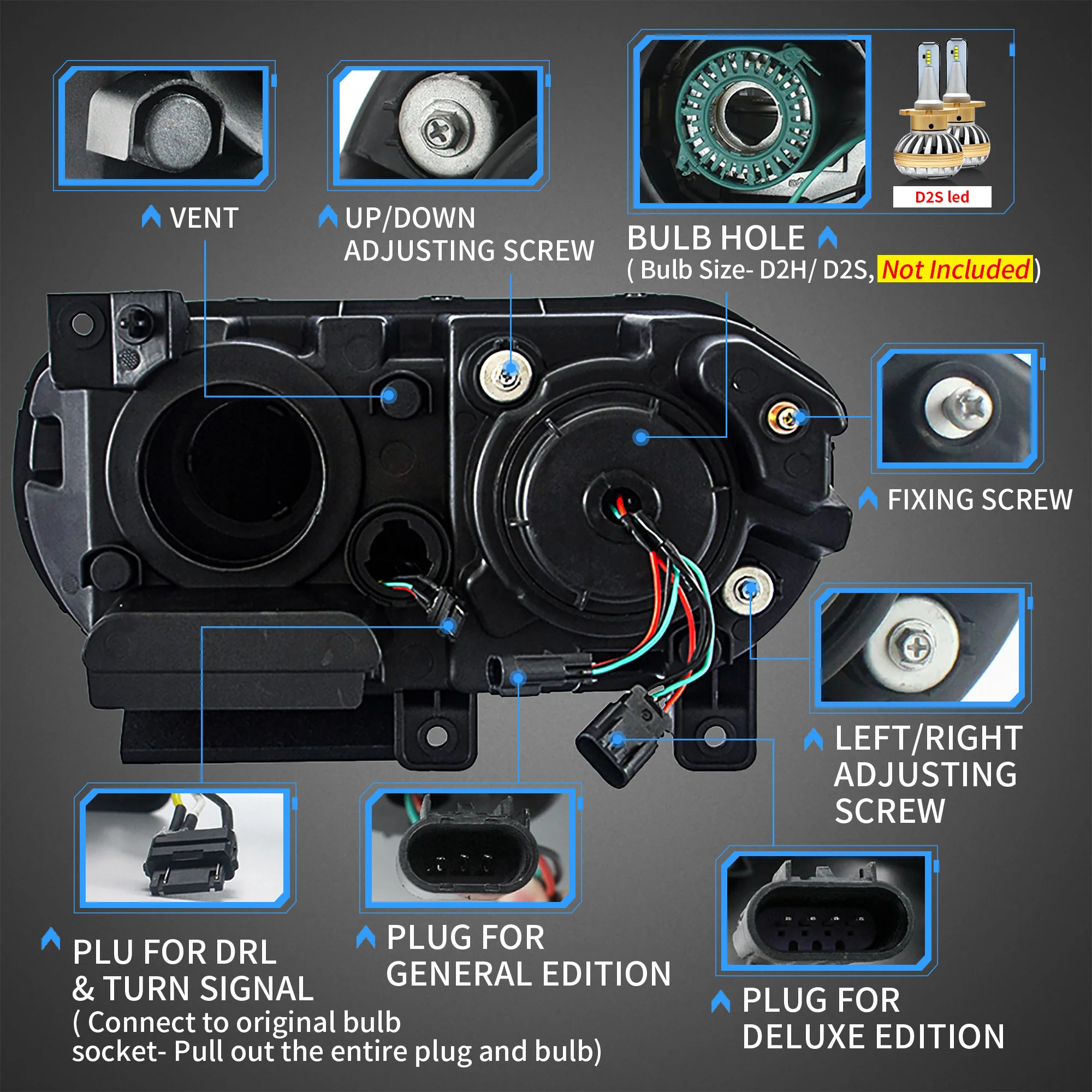 VLAND RGB Dual Beam Headlights For Dodge Challenger 2008-2014 - Image 6