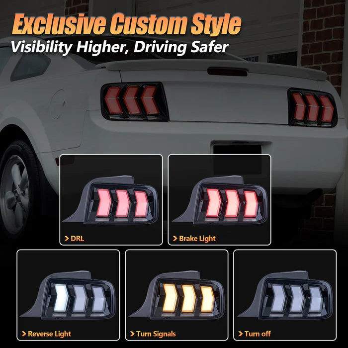 VLAND Full LED RGB Tail Lights For Ford Mustang 2005-2009 with Sequential Turn Signal - Image 6
