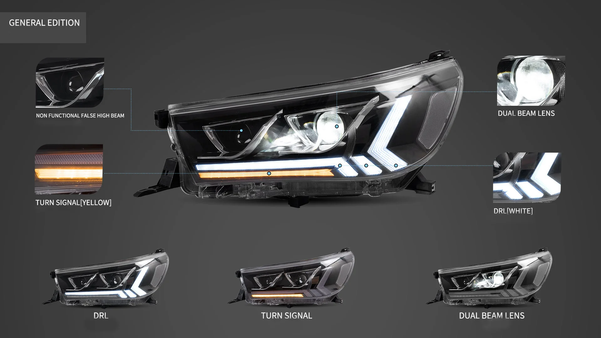 VLAND LED Headlights For Toyota Hilux Vigo Revo 2015-2020 8th Gen - Image 7