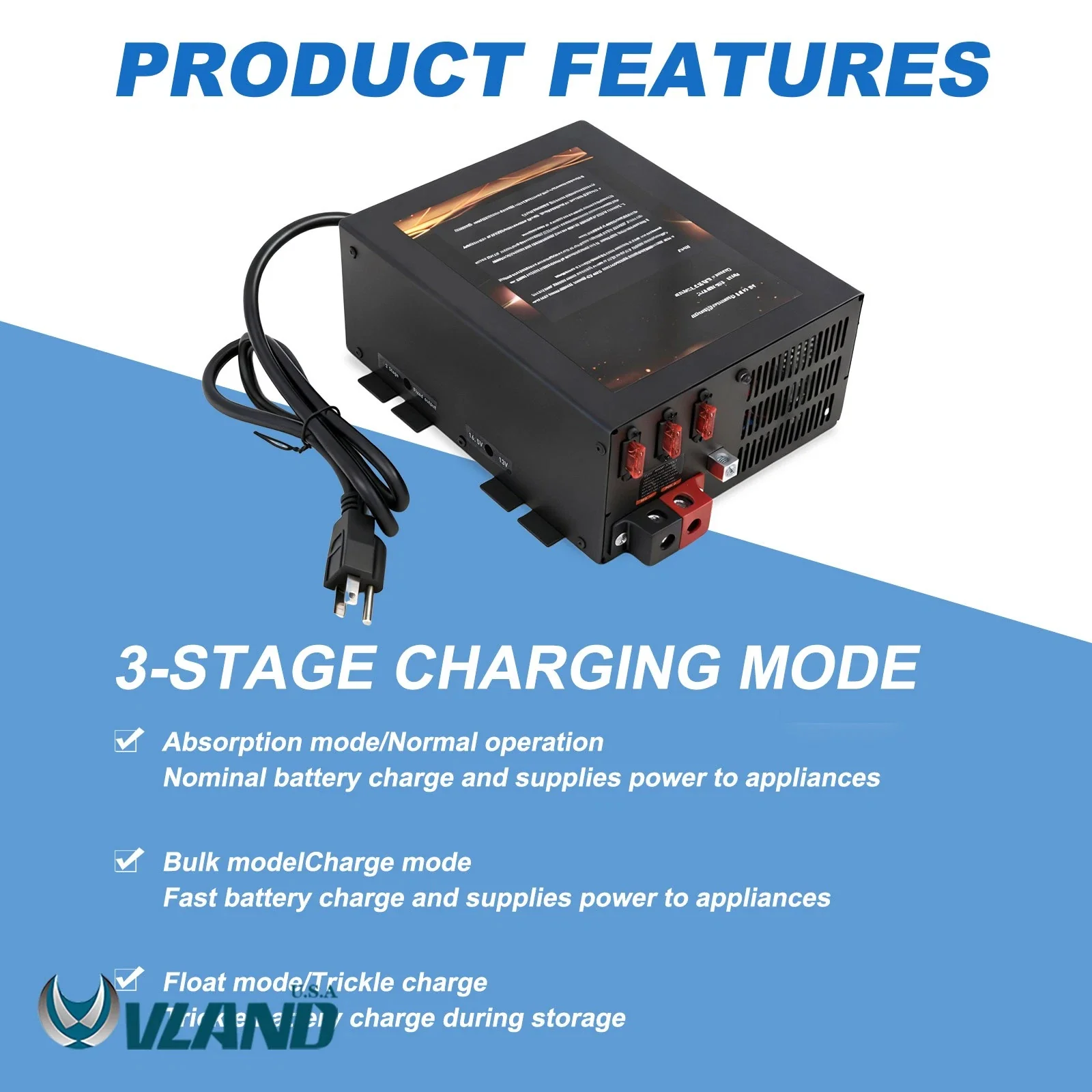 VLAND 12V RV Power Converter Battery Charger 3-Stage For Camper Marine PM3-55LK - Image 5