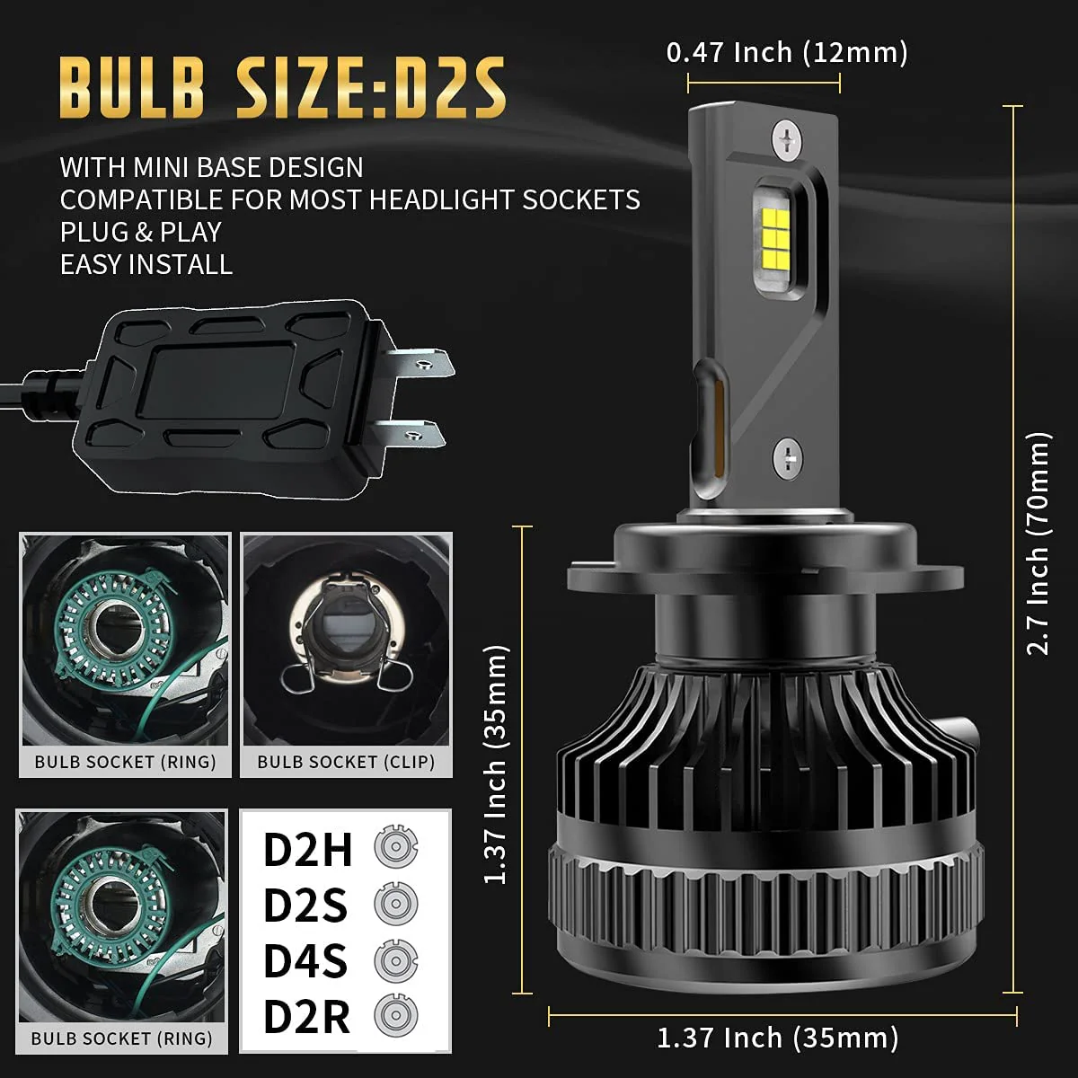 VLAND 2PCs D2S/H7/9005 LED Headlight Bulbs 35W 6000K Super Bright - Image 2