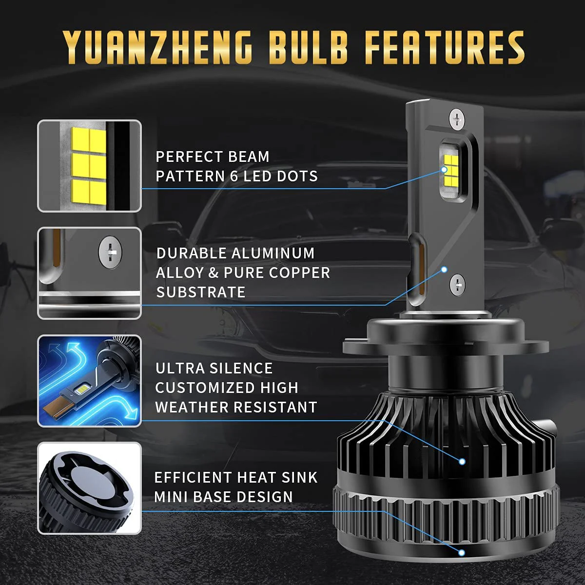 VLAND 2PCs D2S/H7/9005 LED Headlight Bulbs 35W 6000K Super Bright - Image 3