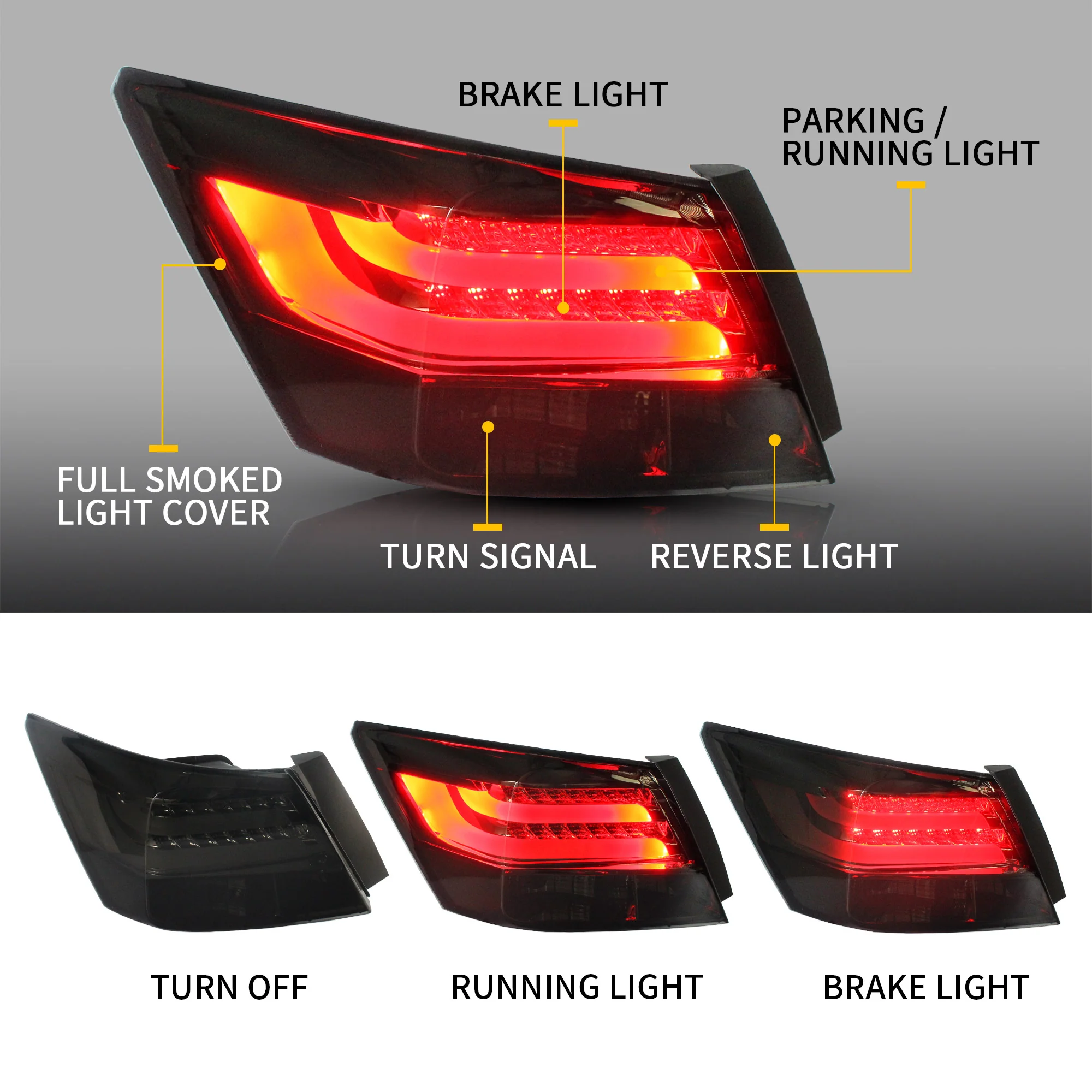 VLAND 2PCS LED Tail Lights For Honda Accord Inspire 8th Gen Sedan 2008-2013(Not For Coupe) - Image 4
