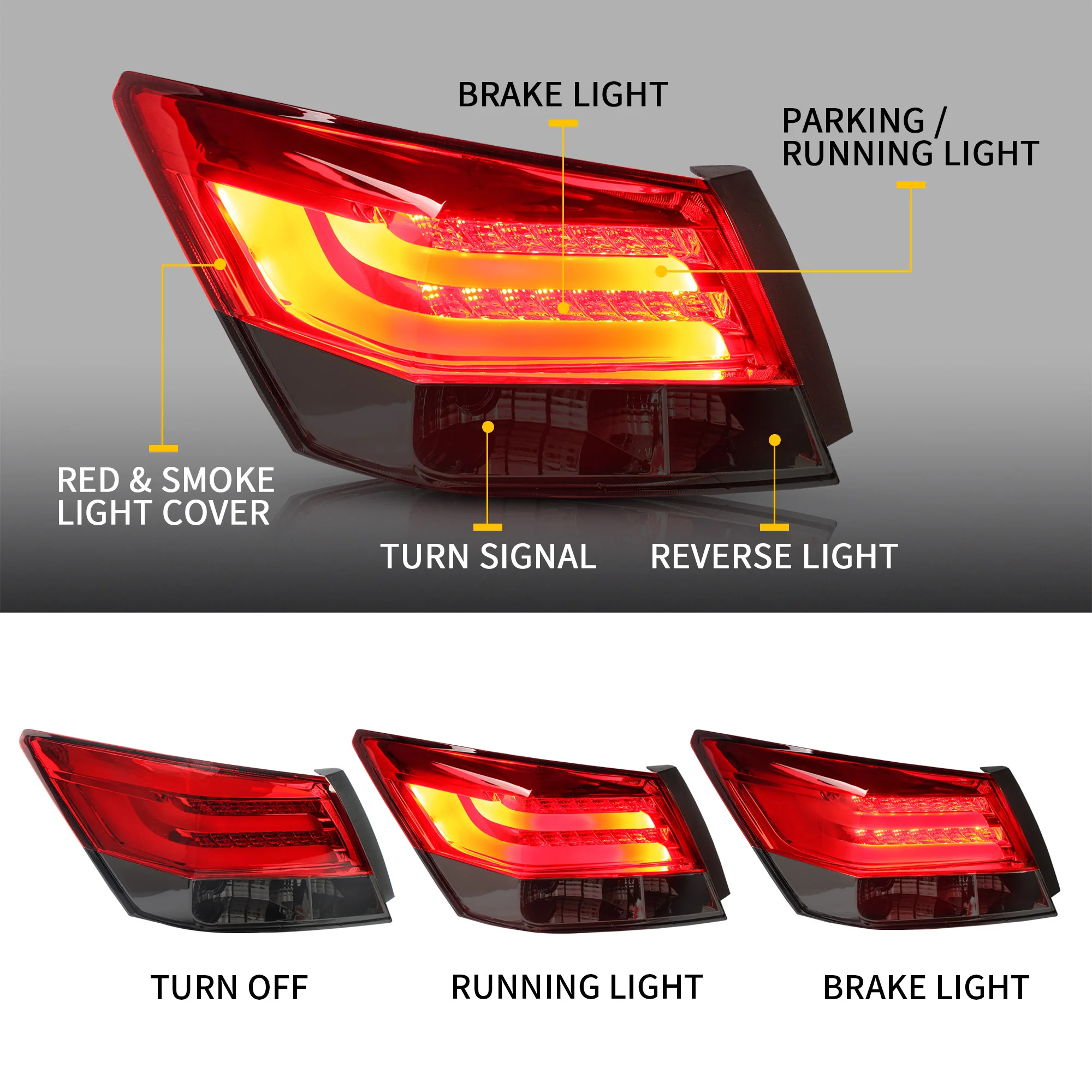 VLAND 2PCS LED Tail Lights For Honda Accord Inspire 8th Gen Sedan 2008-2013(Not For Coupe) - Image 5