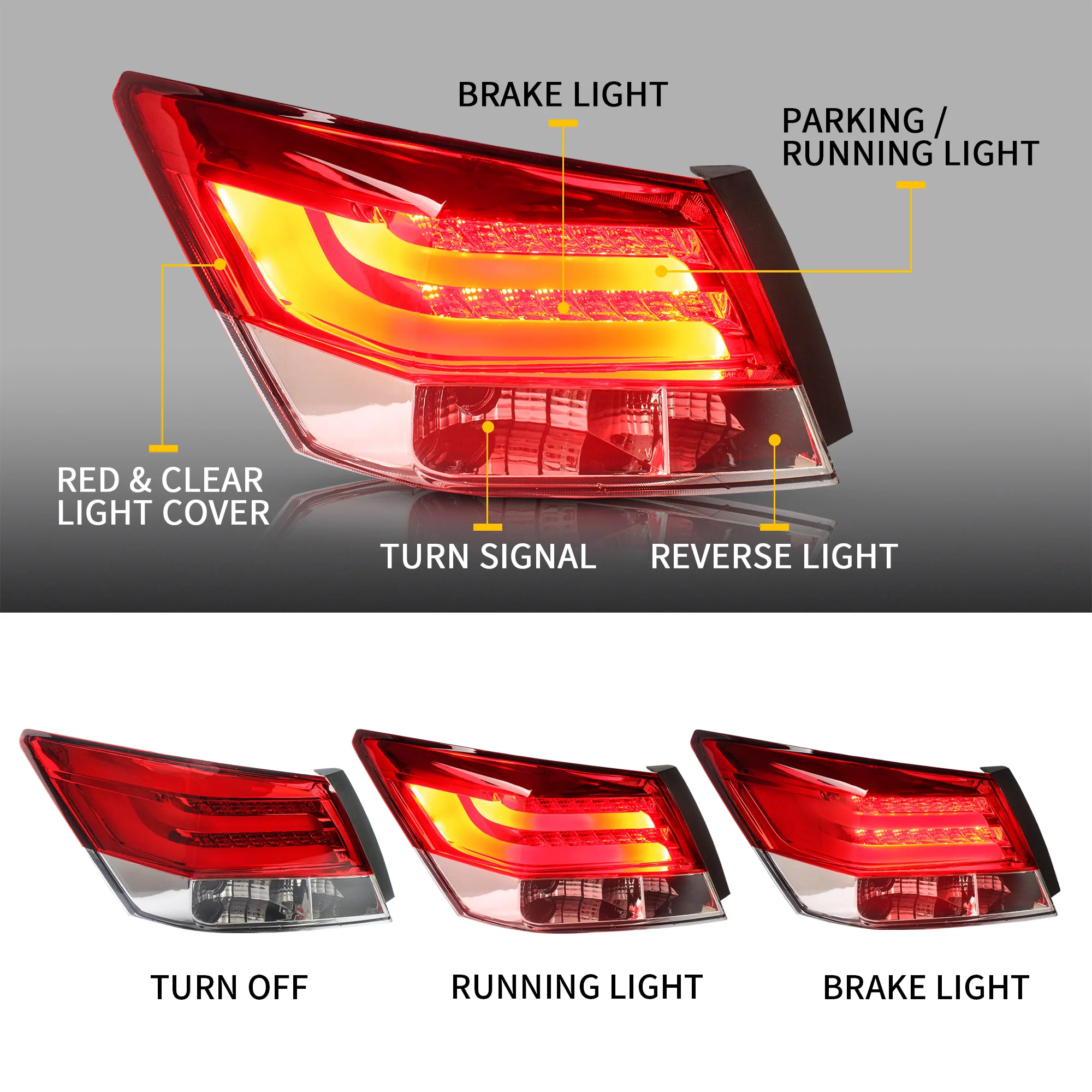 VLAND 2PCS LED Tail Lights For Honda Accord Inspire 8th Gen Sedan 2008-2013(Not For Coupe) - Image 6