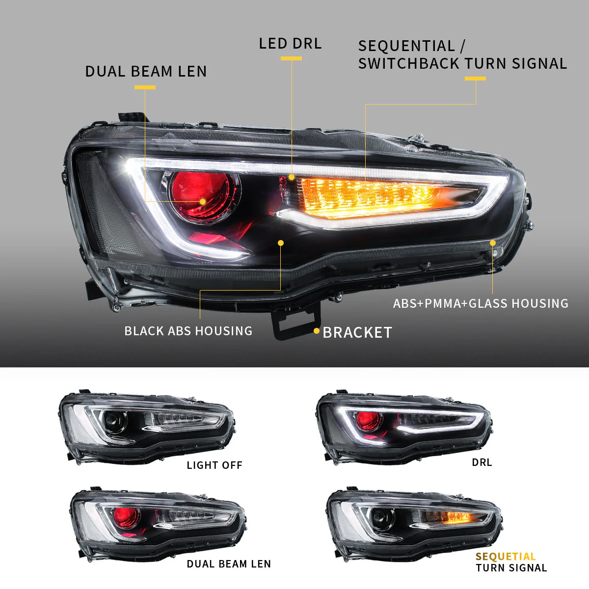 VLAND Demon Eye Projector Headlights for Mitsubishi Lancer EVO X 2008-2017 - Image 3