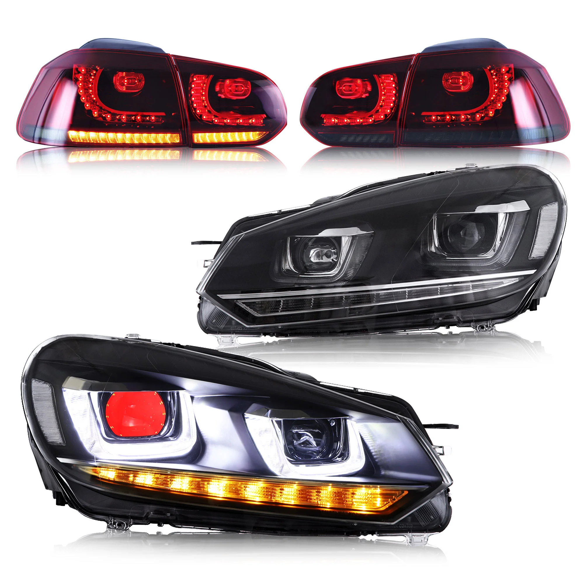 VLAND Headlights with Demon Eyes and Taillights for Volkswagen Golf 6 MK6 2009-2014 (Europe is 2008-2012)
