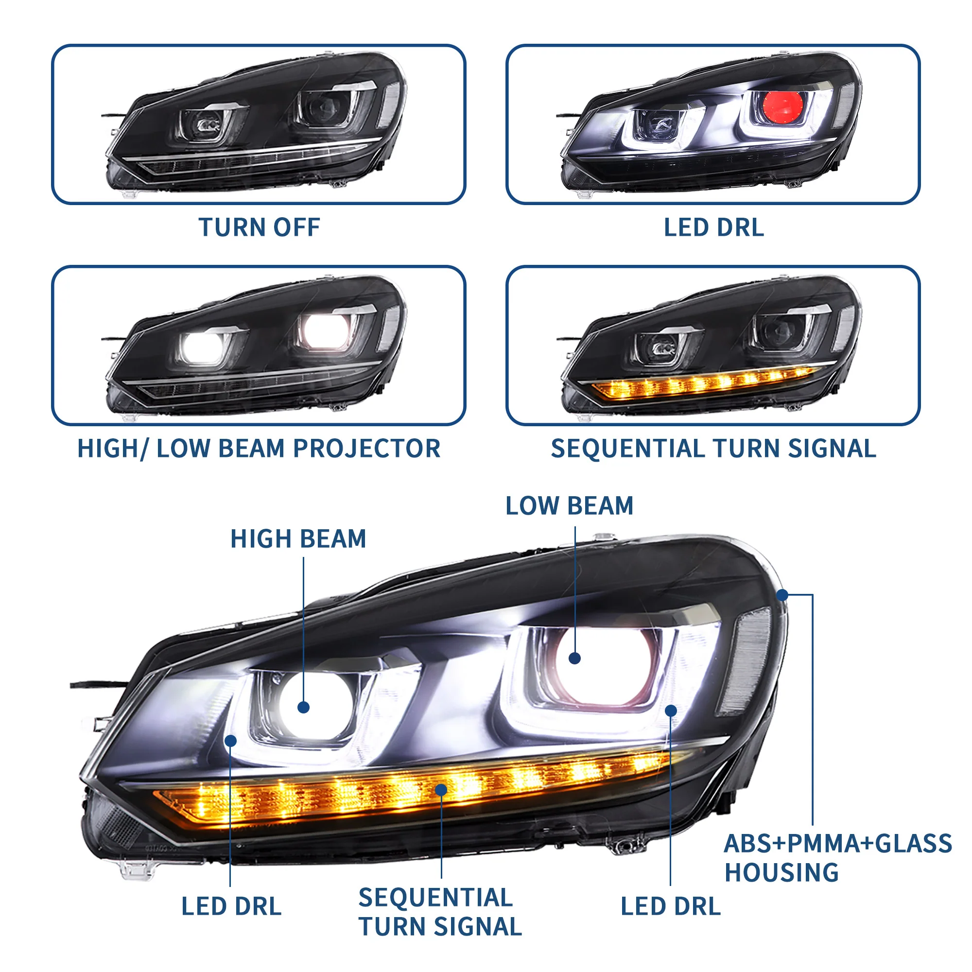 VLAND Headlights with Demon Eyes and Taillights for Volkswagen Golf 6 MK6 2009-2014 (Europe is 2008-2012) - Image 5