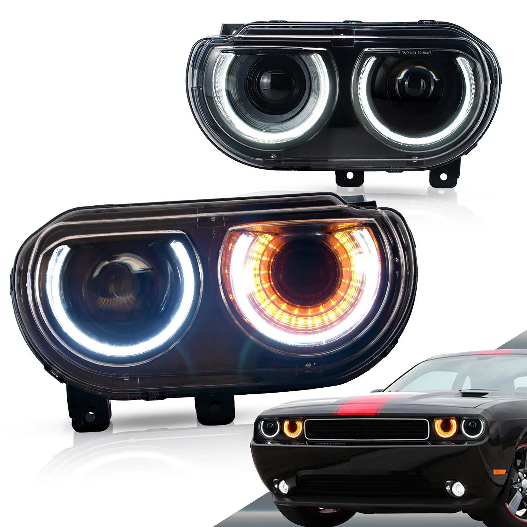 VLAND Dual Beam Projector Headlights For Dodge Challenger 2008-2014 - Image 14
