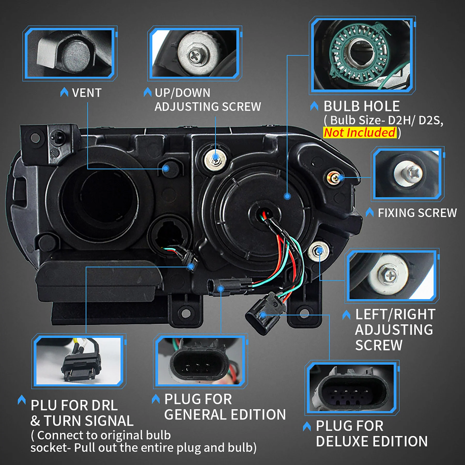 VLAND Dual Beam Projector Headlights For Dodge Challenger 2008-2014 - Image 5
