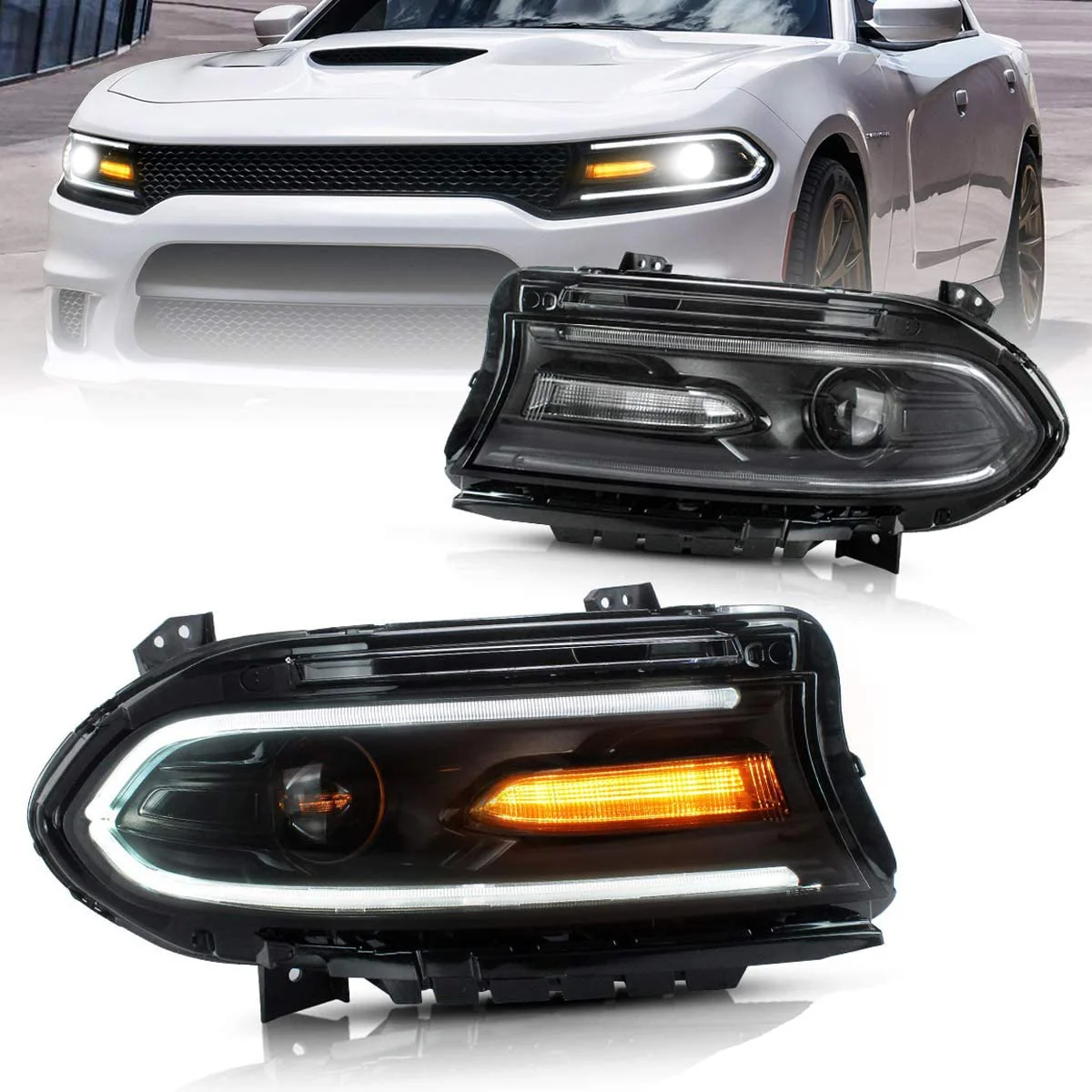 VLAND Dual Beam Projector Headlights For Dodge Charger 2015-2023