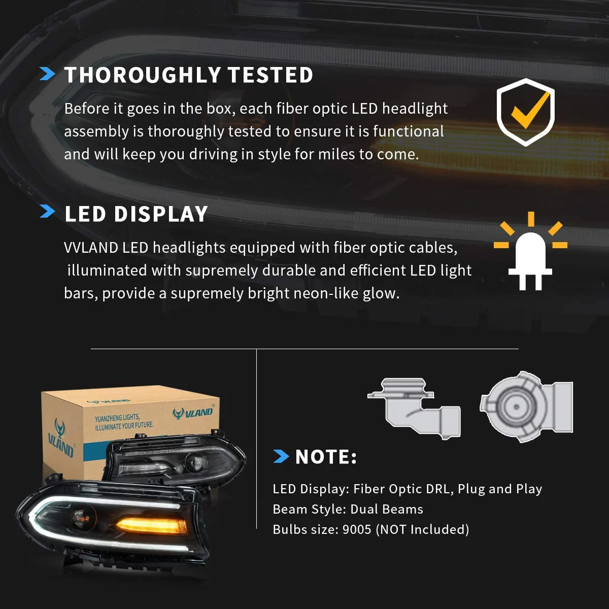 VLAND Dual Beam Projector Headlights For Dodge Charger 2015-2023 - Image 4