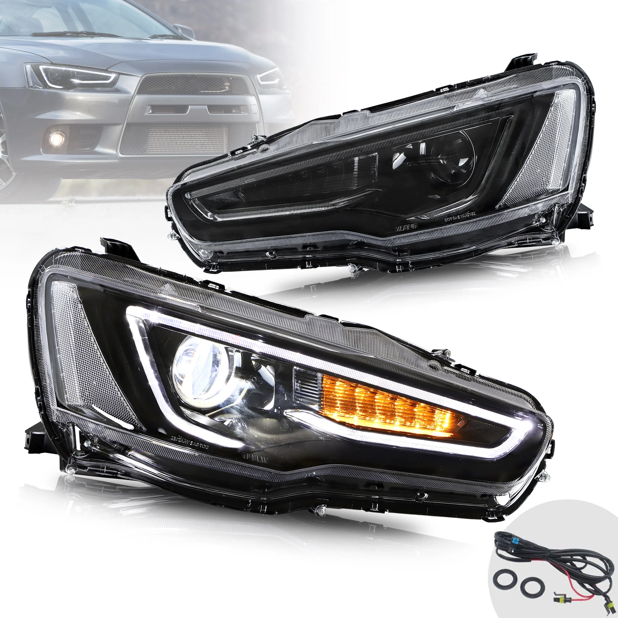 VLAND Dual Beam Projector Headlights for Mitsubishi Lancer EVO X 2008-2017