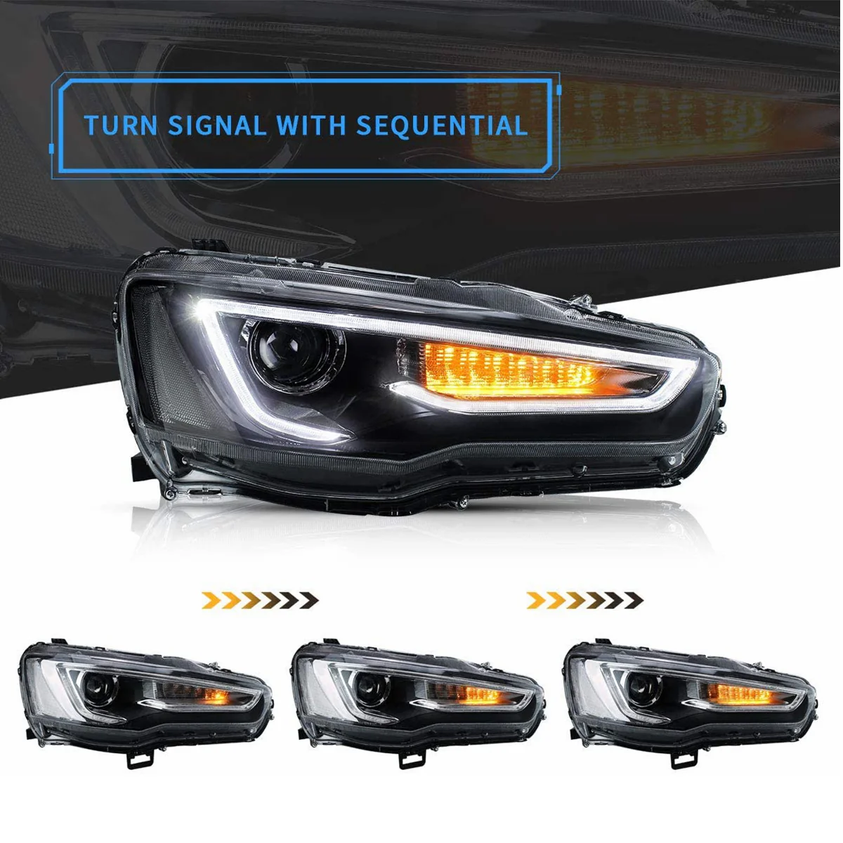 VLAND Dual Beam Projector Headlights for Mitsubishi Lancer EVO X 2008-2017 - Image 4