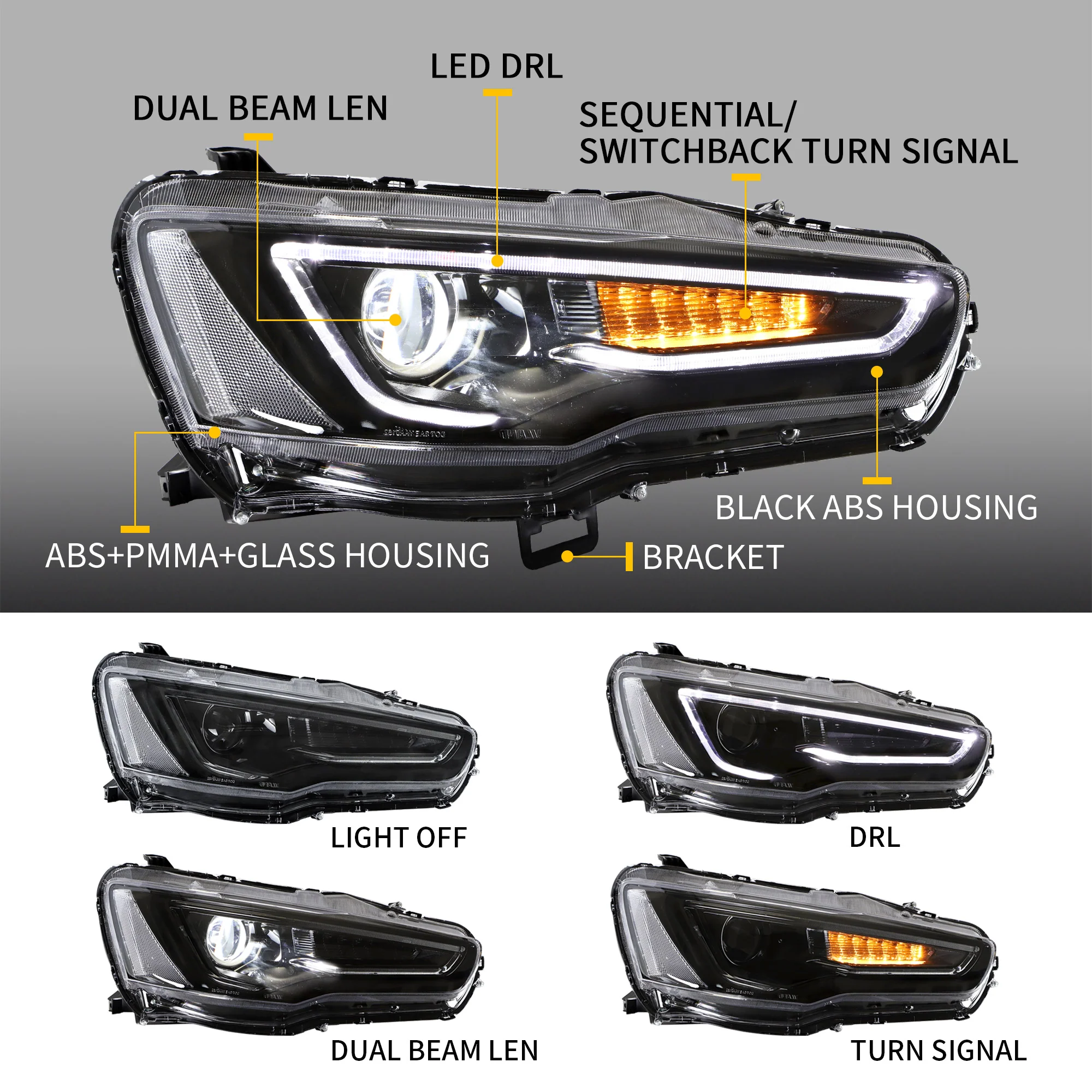 VLAND Dual Beam Projector Headlights for Mitsubishi Lancer EVO X 2008-2017 - Image 5