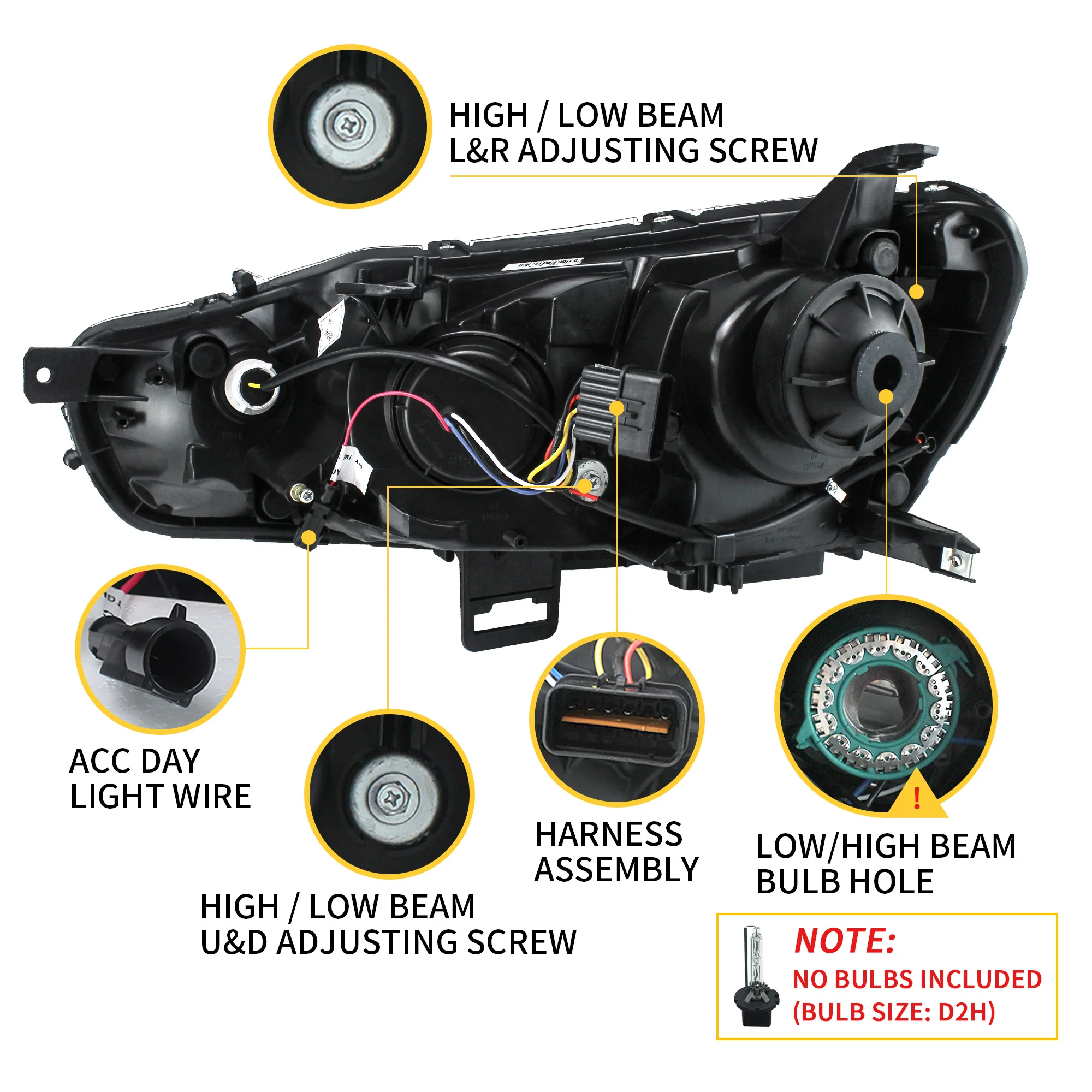 VLAND Dual Beam Projector Headlights for Mitsubishi Lancer EVO X 2008-2017 - Image 6