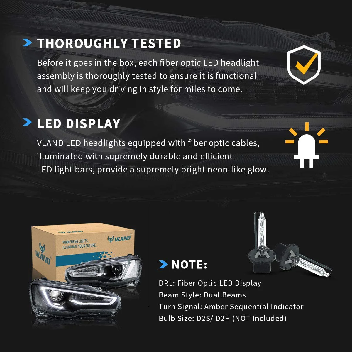 VLAND Dual Beam Projector Headlights for Mitsubishi Lancer EVO X 2008-2017 - Image 9