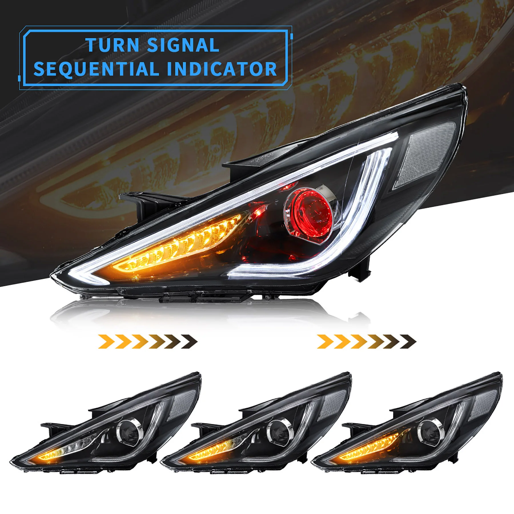 VLAND Dual Beam Sequential Headlights For Hyundai Sonata 2011-2014 - Image 6