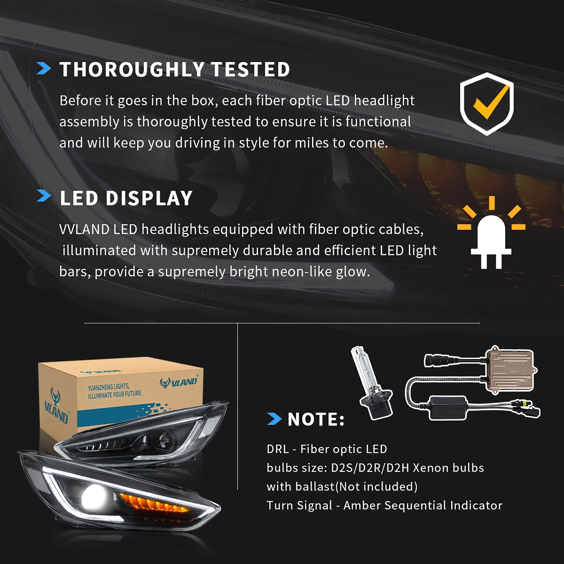 VLAND LED Headlights for Ford Focus 2015-2019 with Blue DRL and Red Demon Eyes Sequential - Image 10