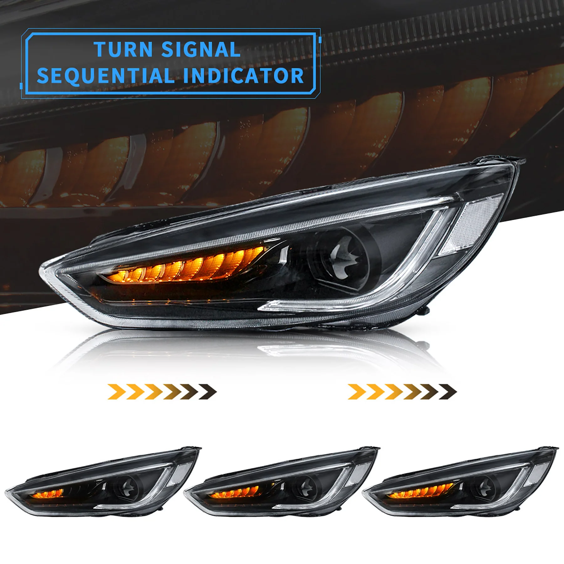 VLAND LED Headlights for Ford Focus 2015-2019 with Blue DRL and Red Demon Eyes Sequential - Image 6