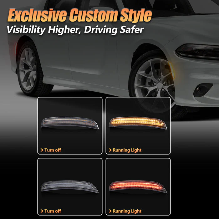 VLAND Front And Rear LED Side Marker Lamps For 2015-2023 Dodge Charger - Image 3