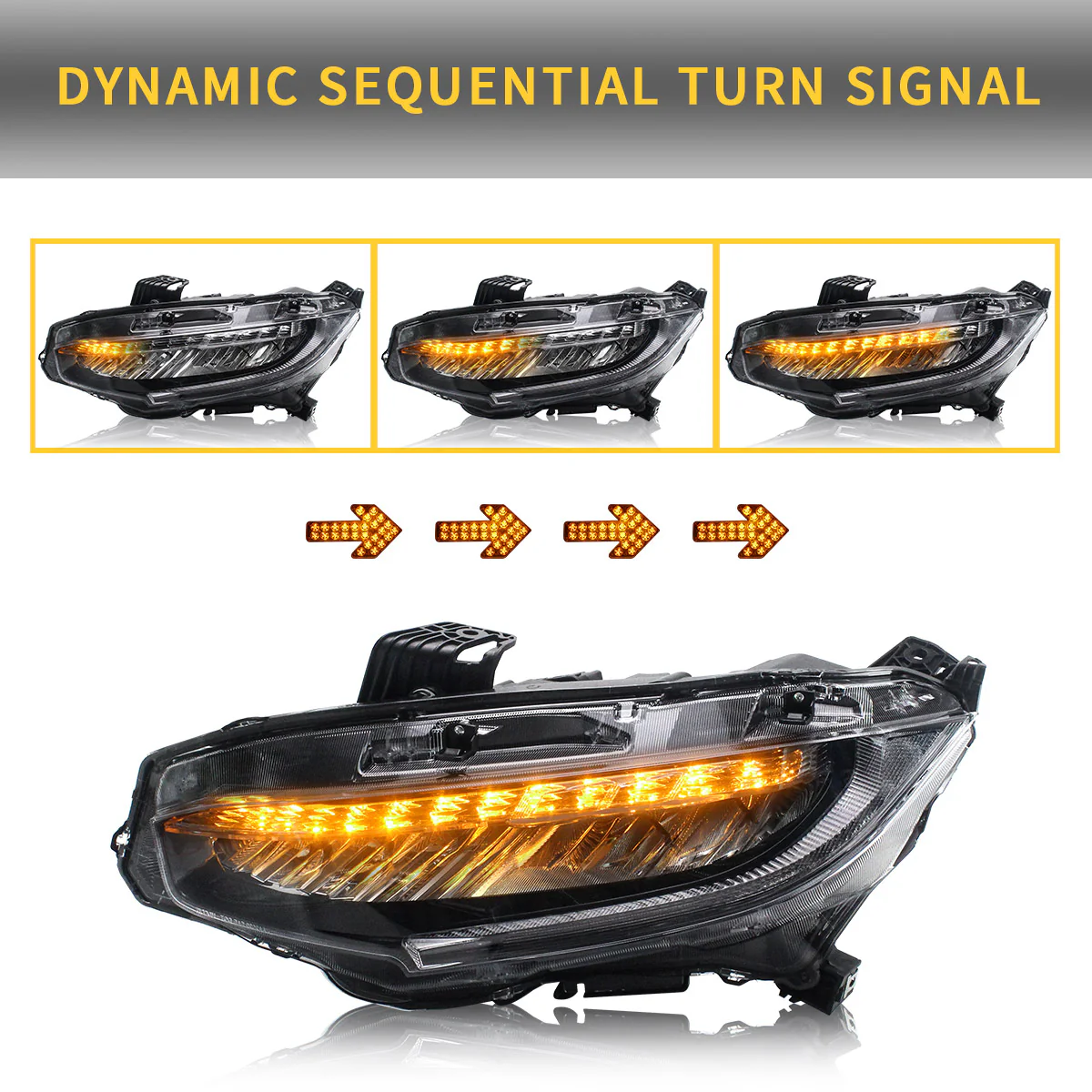 VLAND Full LED Headlights for 2016-2021 Honda Civic 10TH Gen Honda Civic Sedan / Coupe / Hatchback / Type R - Image 7