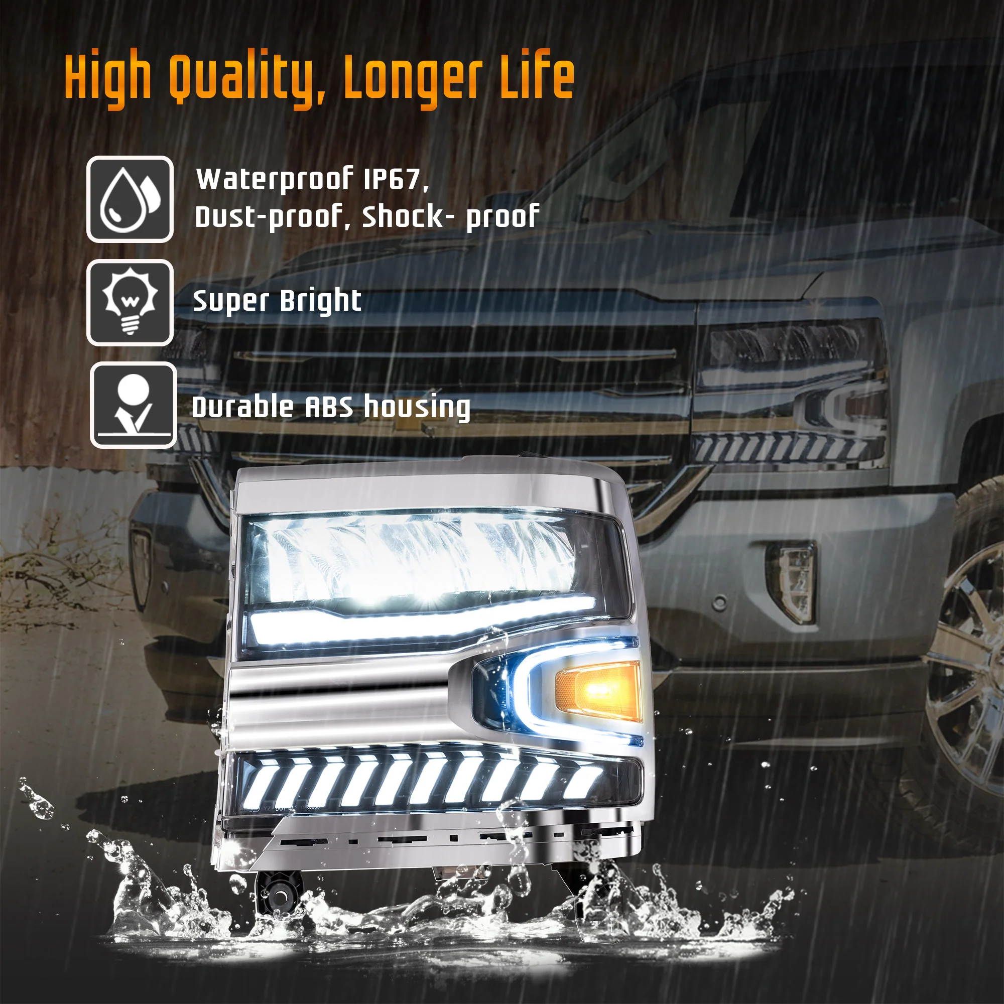 VLAND Full LED Headlights For Chevrolet Silverado 1500 2016-2018 With Halo Light - Image 10