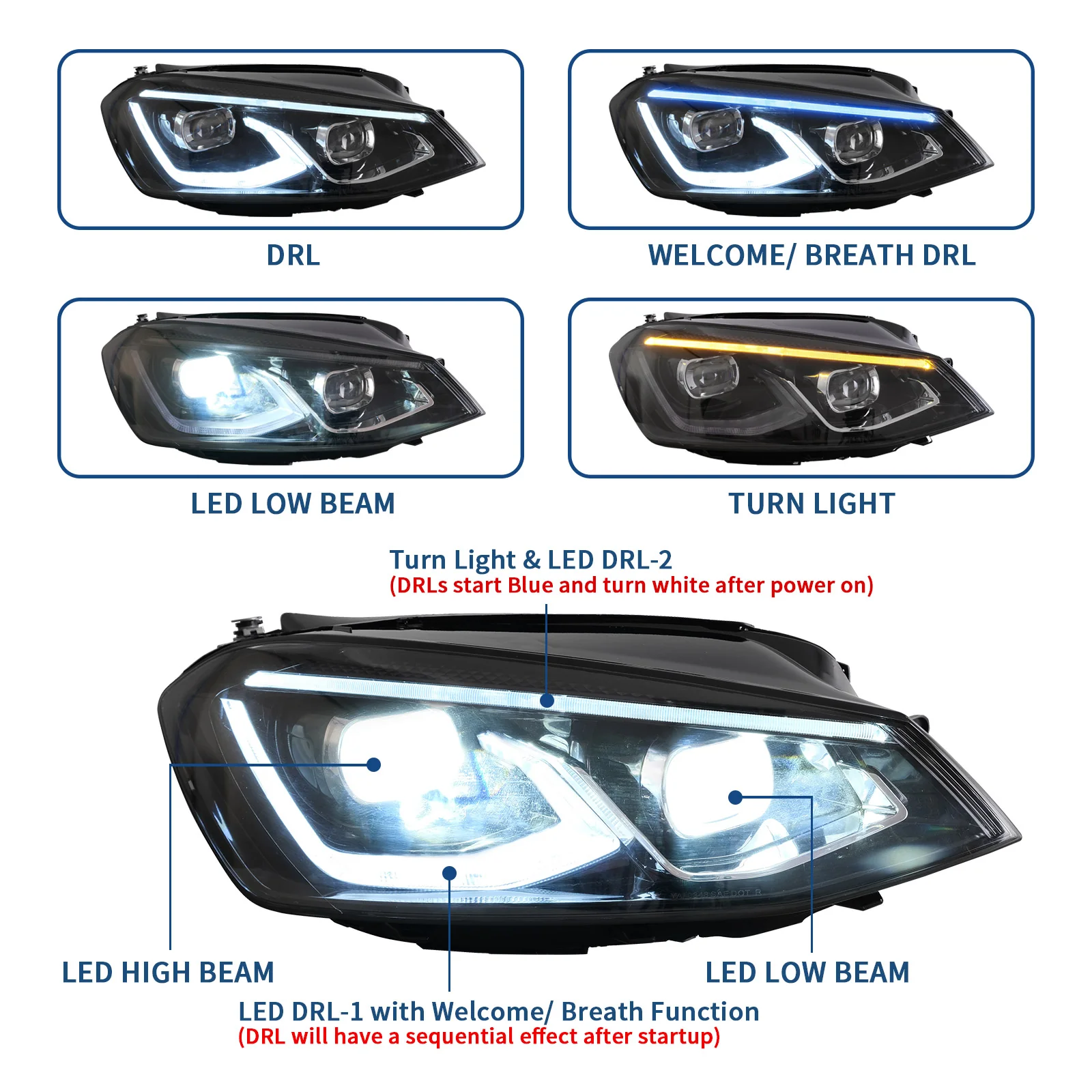 VLAND LED Front lights For 2015-2017 Volkswagen Golf MK7 Halogen Headlights Models (Europe is 2013-2016) - Image 3