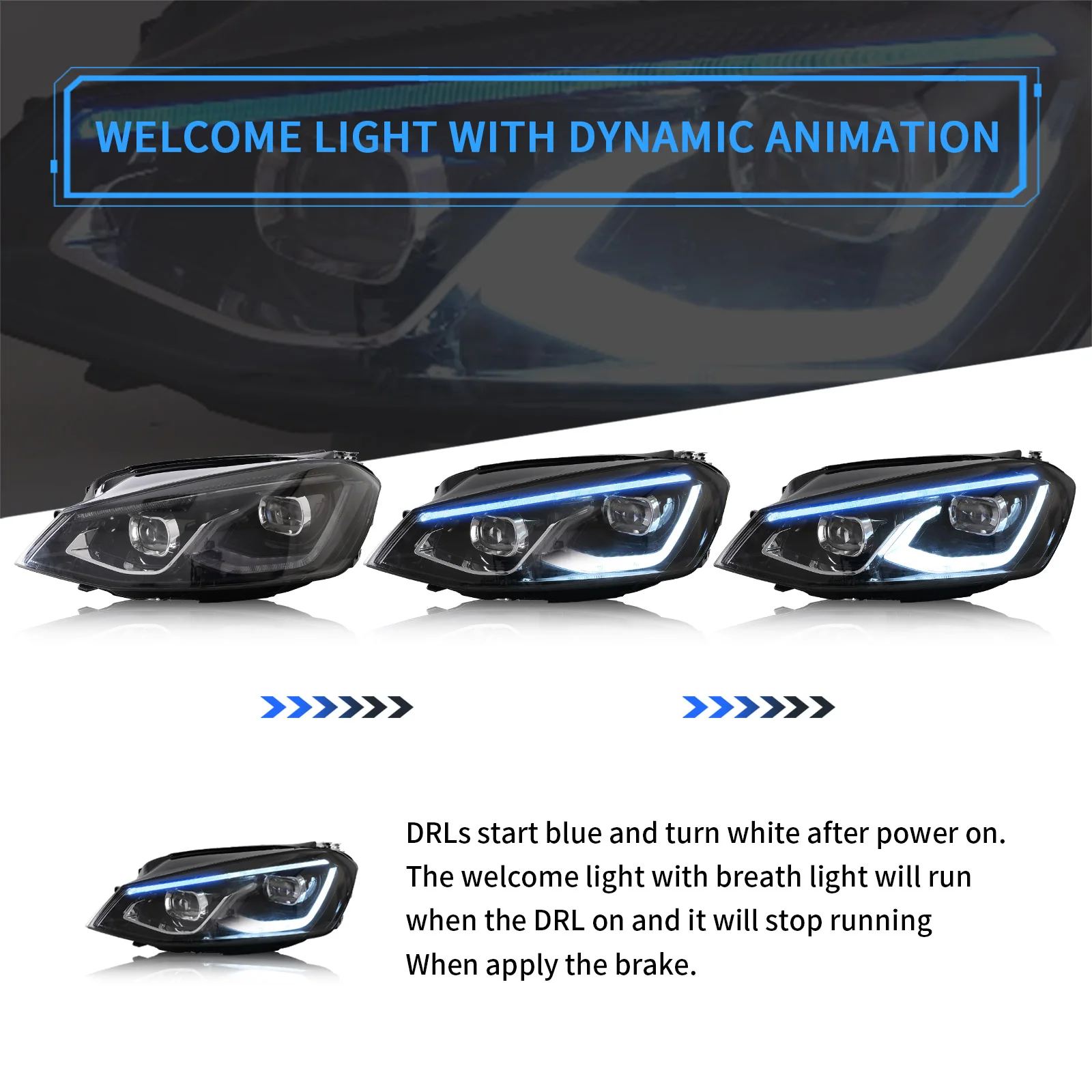 VLAND LED Front lights For 2015-2017 Volkswagen Golf MK7 Halogen Headlights Models (Europe is 2013-2016) - Image 5