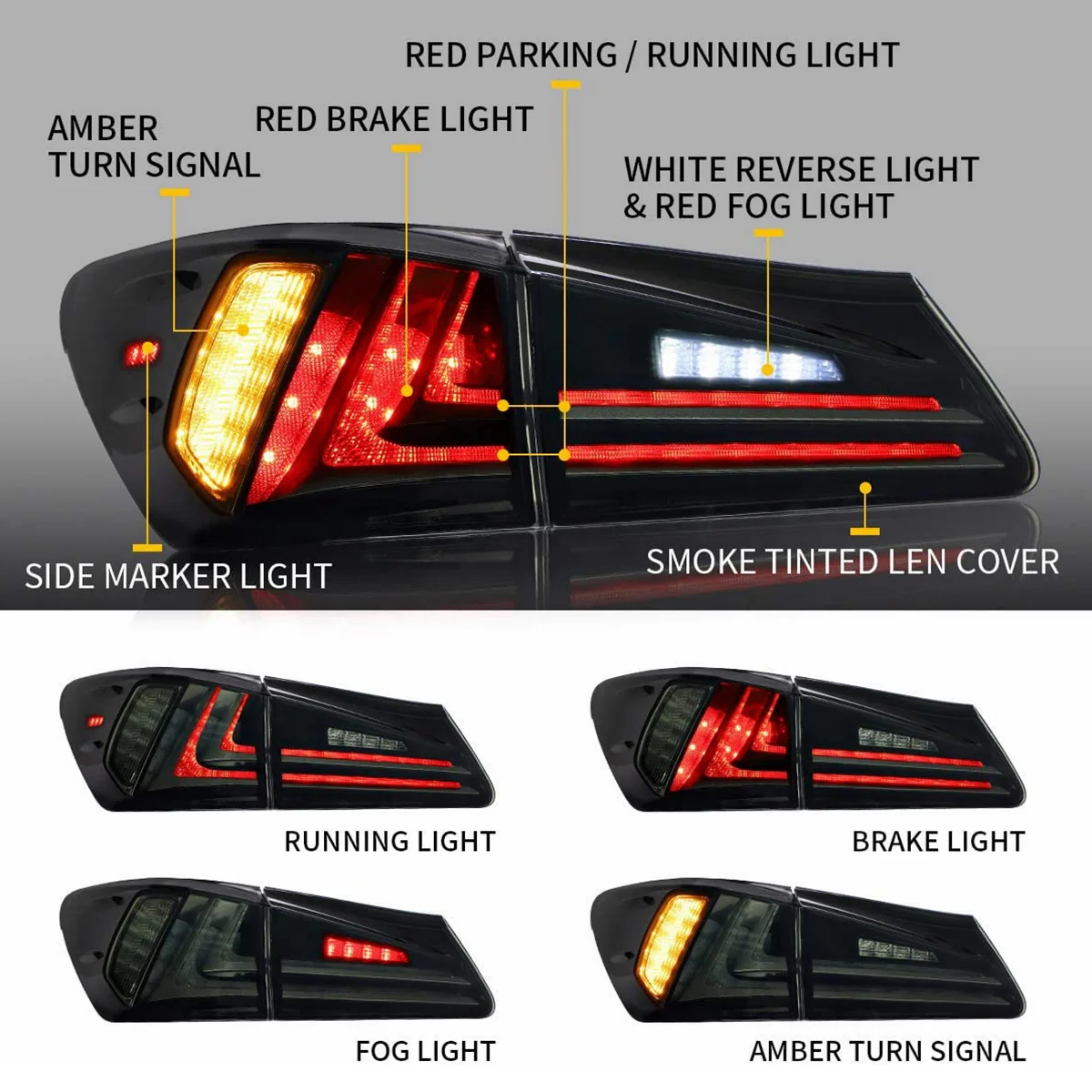 VLAND Full LED Tail Lights for Lexus IS250 IS350 2005-2013 IS 220d and ISF Model - Image 3