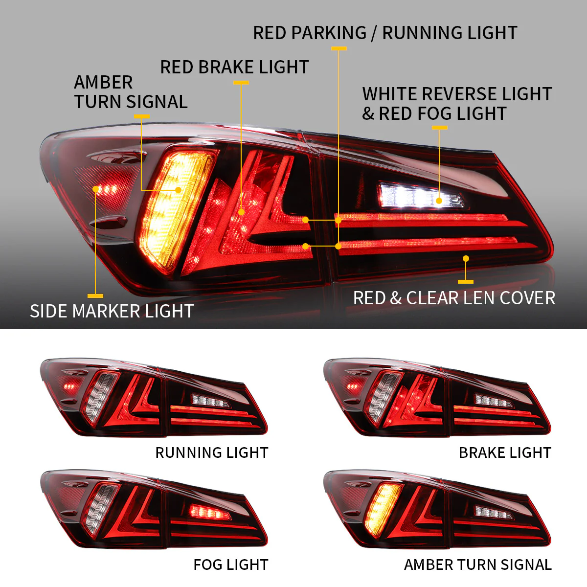 VLAND Full LED Tail Lights for Lexus IS250 IS350 2005-2013 IS 220d and ISF Model - Image 4
