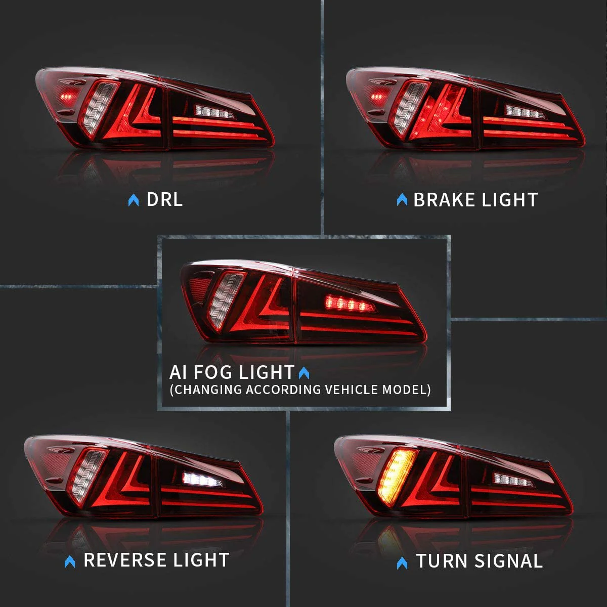 VLAND Full LED Tail Lights for Lexus IS250 IS350 2005-2013 IS 220d and ISF Model - Image 5