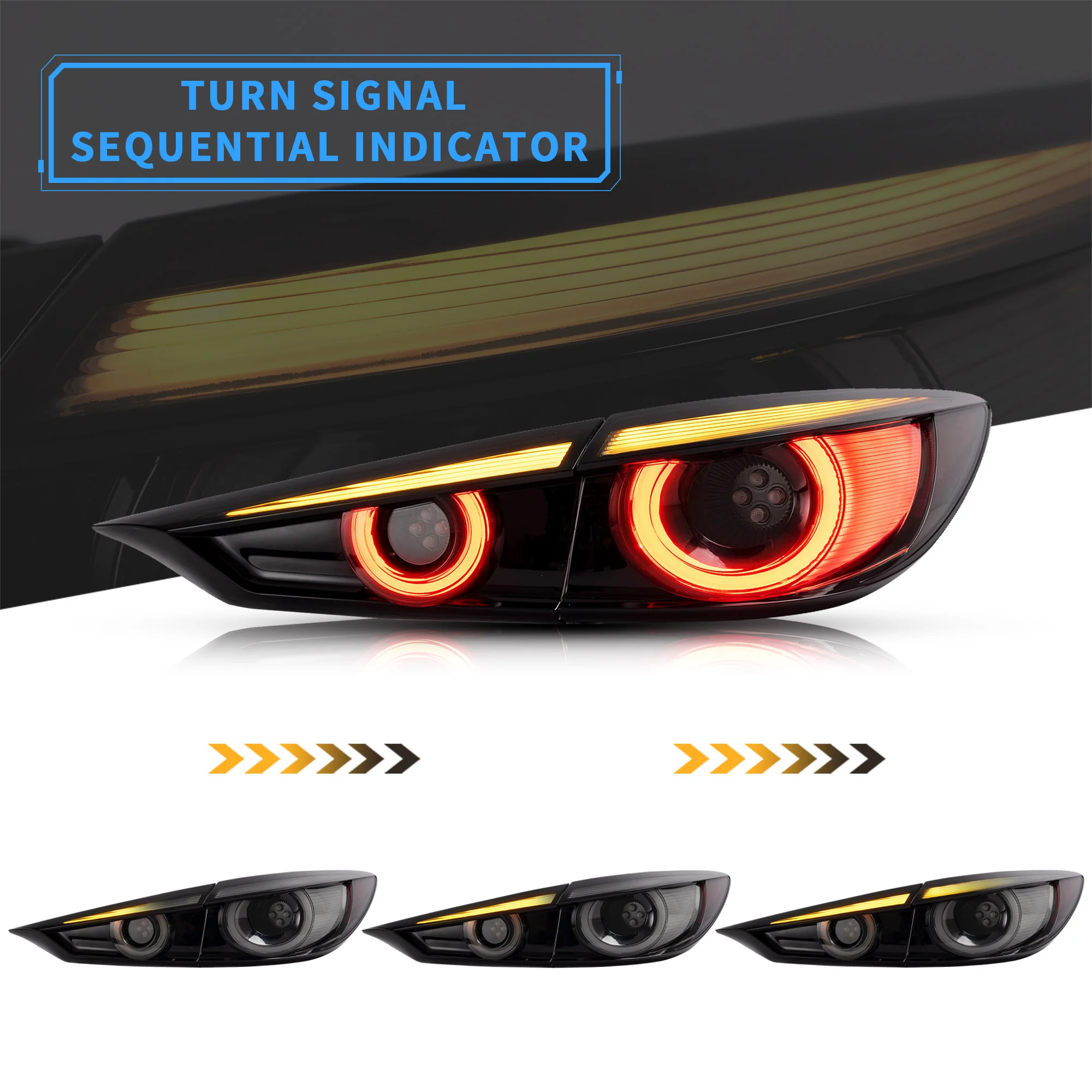 VLAND Full LED Tail Lights for Mazda 3 Axela Sedan 2014-2018 (Sequential Turn Signals w/ Dynamic Welcome Lighting) - Image 6