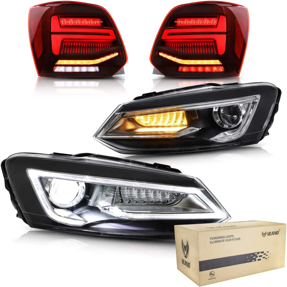 VLAND Headlights and Tail Lights Rear Lights for Volkswagen Polo MK5 6R 6C 2009-2017 - Image 2